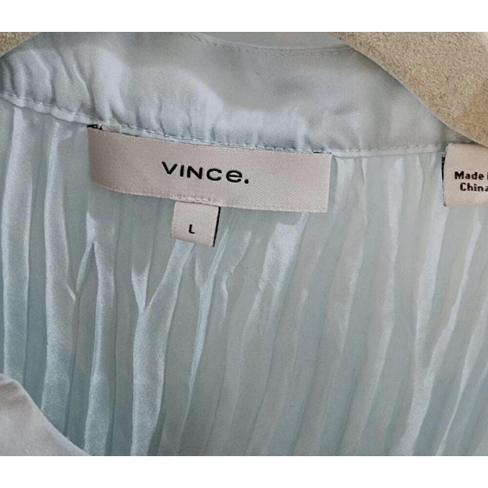 $325 VINCE Crushed Silk Top Blouse | Womens Size L, Sky Blue NEW! - Picture 5 of 8